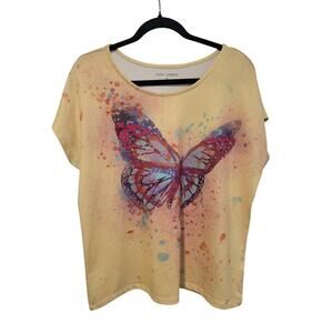 Y2K Large Petite Butter Yellow Purple Butterfly‎ Sparkle Top Skater Fairy Hippie